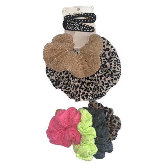 Hair Accessories Scrunchie Bows Women And Clip Lot of 8 Shimmer Animal Neon * - Picture 1 of 3